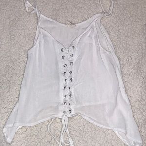 Caution to the Wind Boho Hippie Chic White Flowy Tank Top Festival Lace Up Small